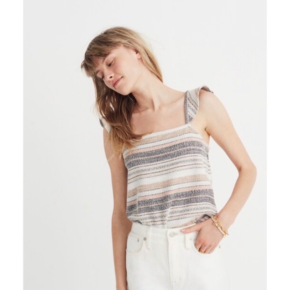 Madewell Tops - Madewell Texture & Thread Ruffle Strap Tank Top Size XL Boho Coastal NEW